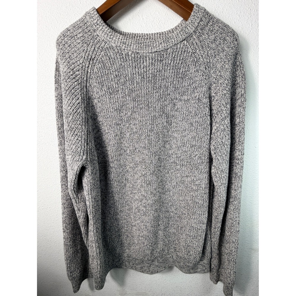 Old Navy Mens Sweater Gray XL Cotton Marled Knit Raglan Crew Neck Shaker-Stitch